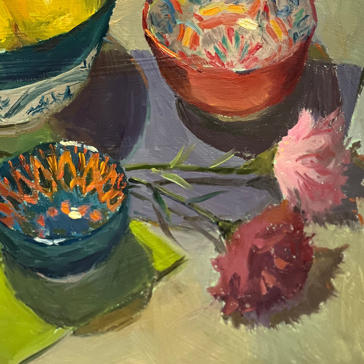 Birds Eye view of bowls and lemons - Still Life Oil Painting