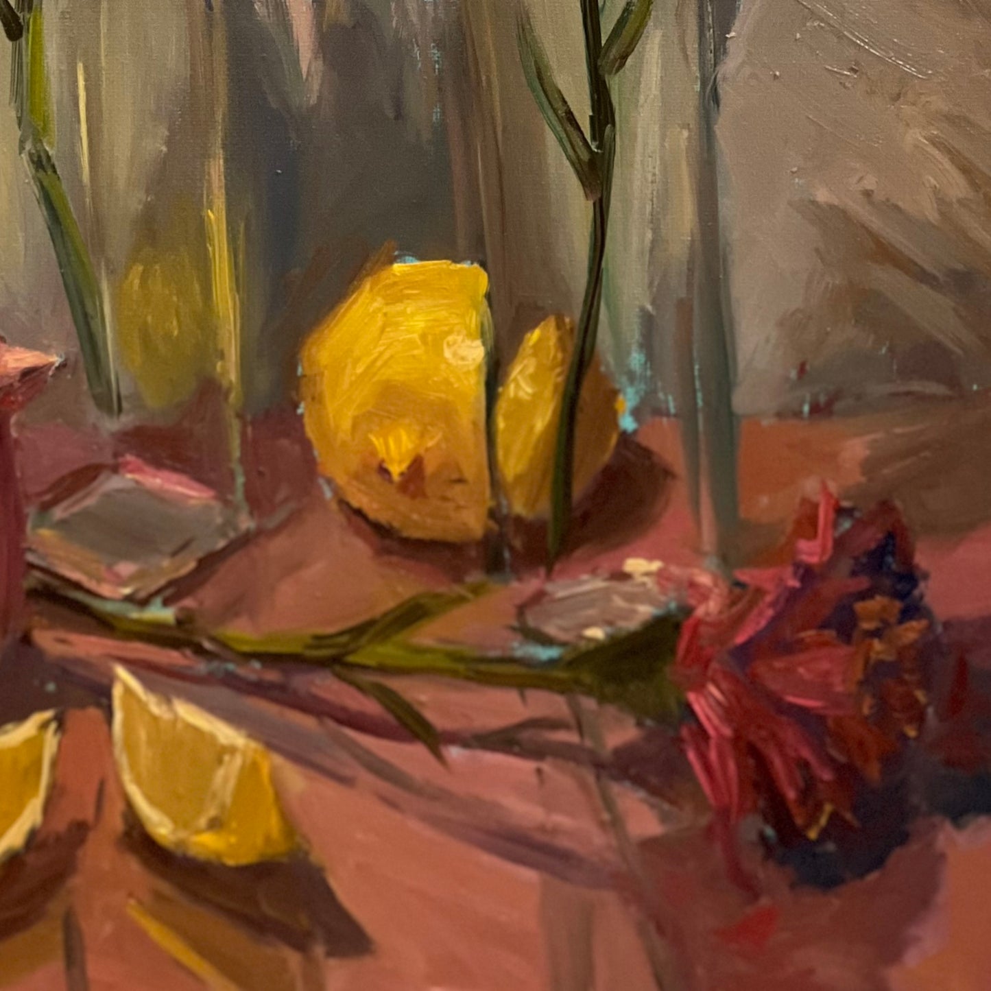 An ode to pink in the studio - still life oil painting