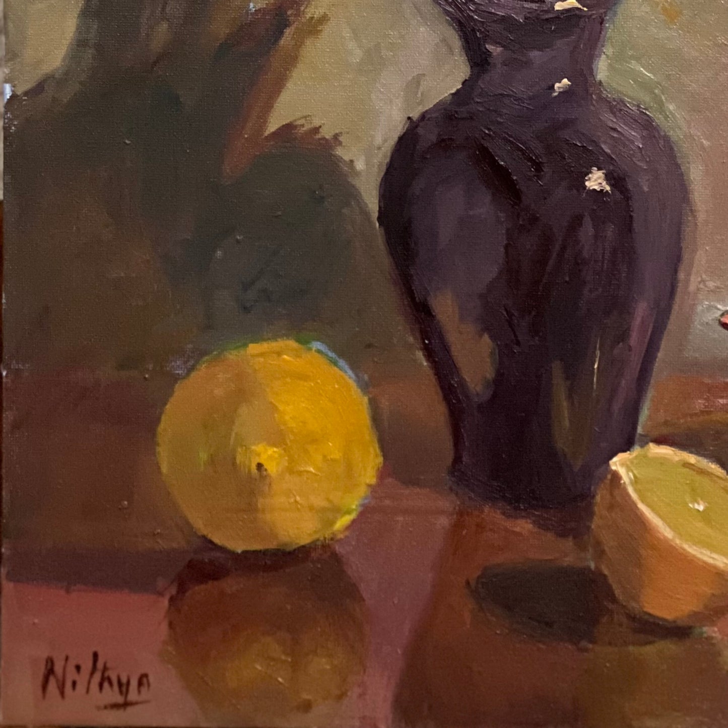 Purple and Pink in the studio - still life oil painting