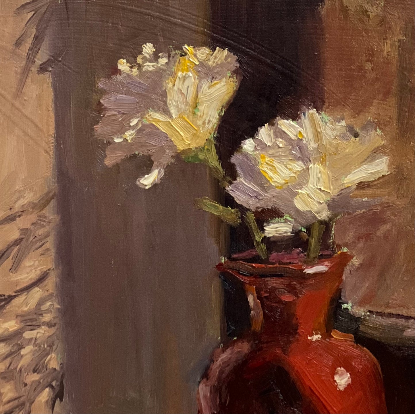 Lemons with Red in the morning sun - still life oil painting