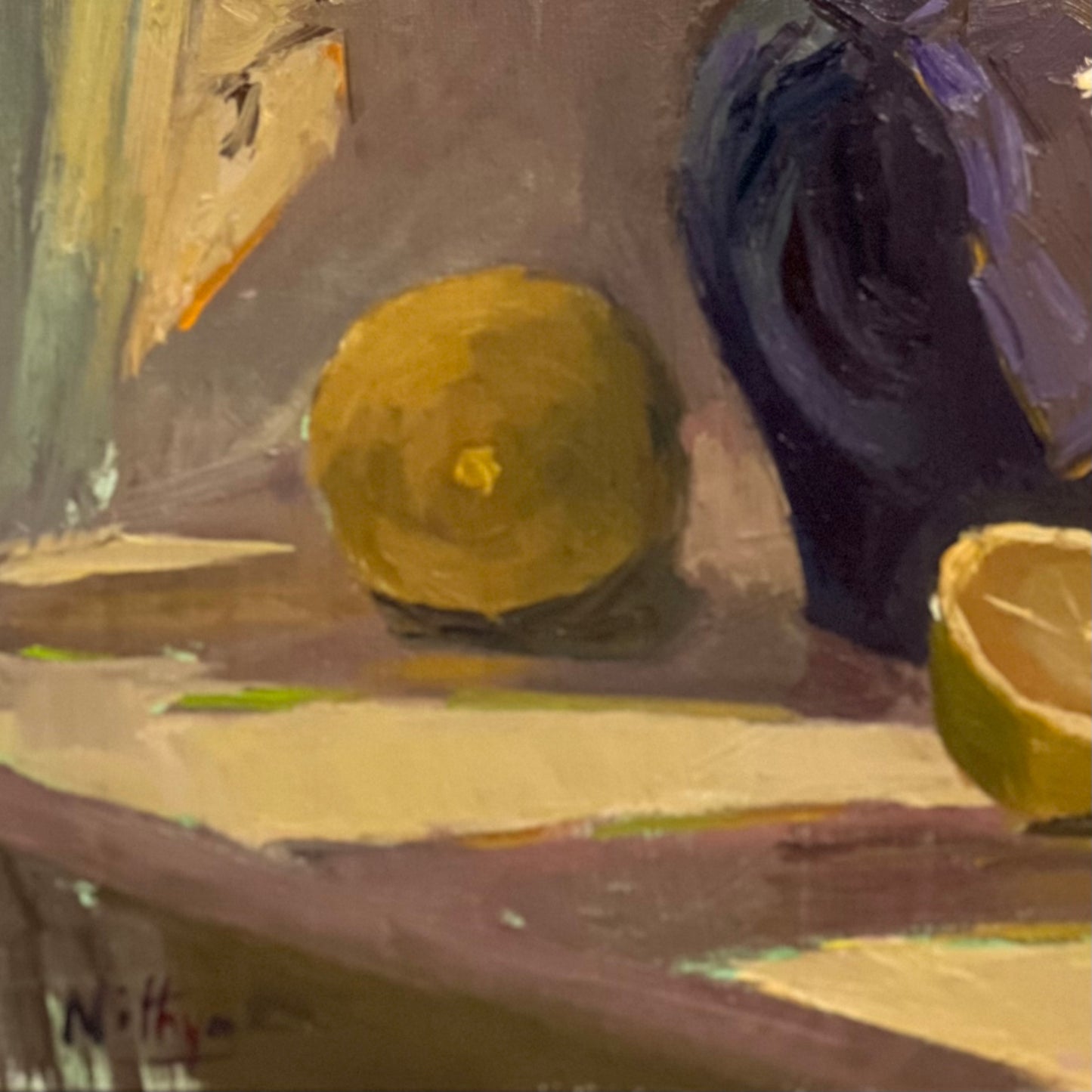 Purple and Pink in the sunlight - still life oil painting