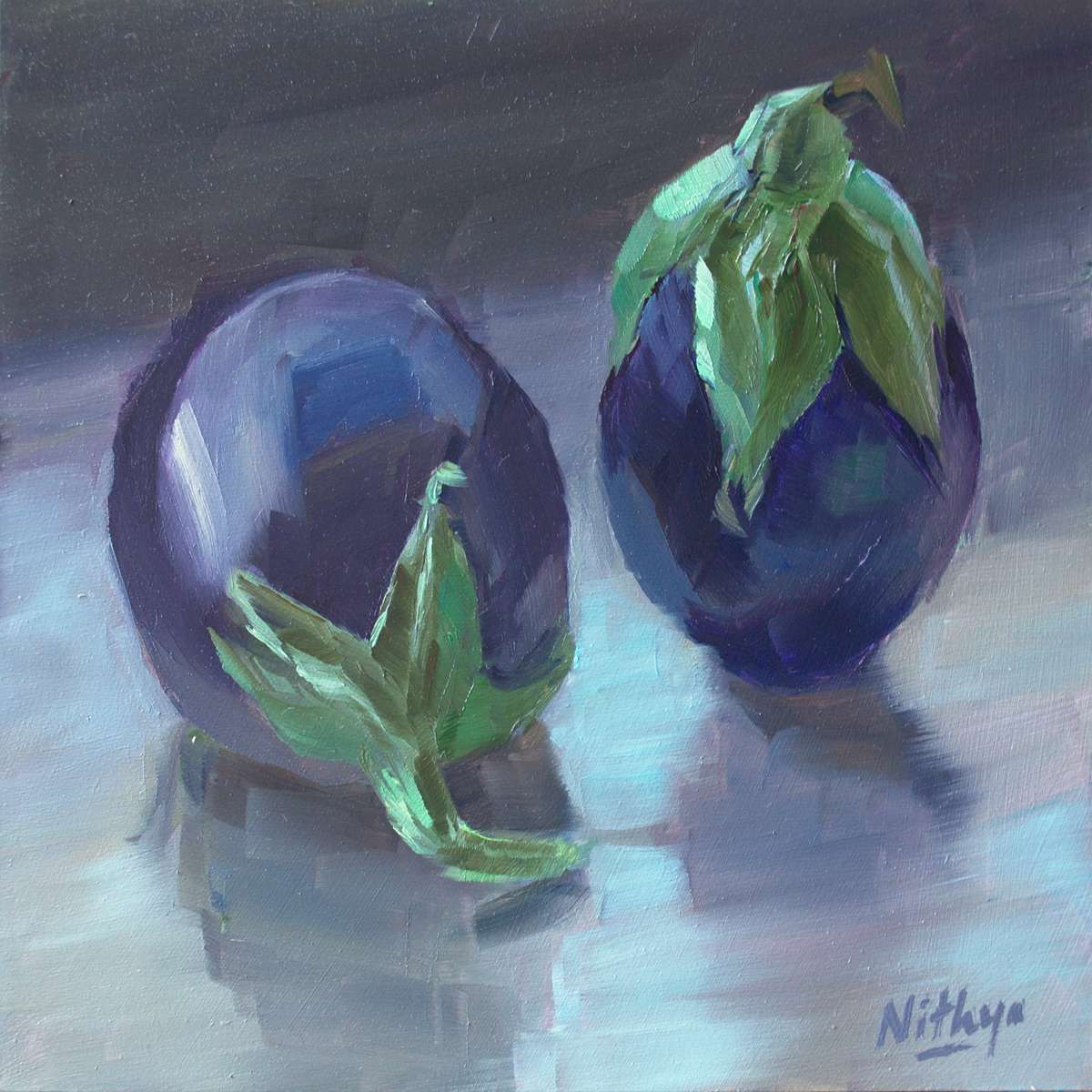 Small Oil Painting - Eggplant Reflections