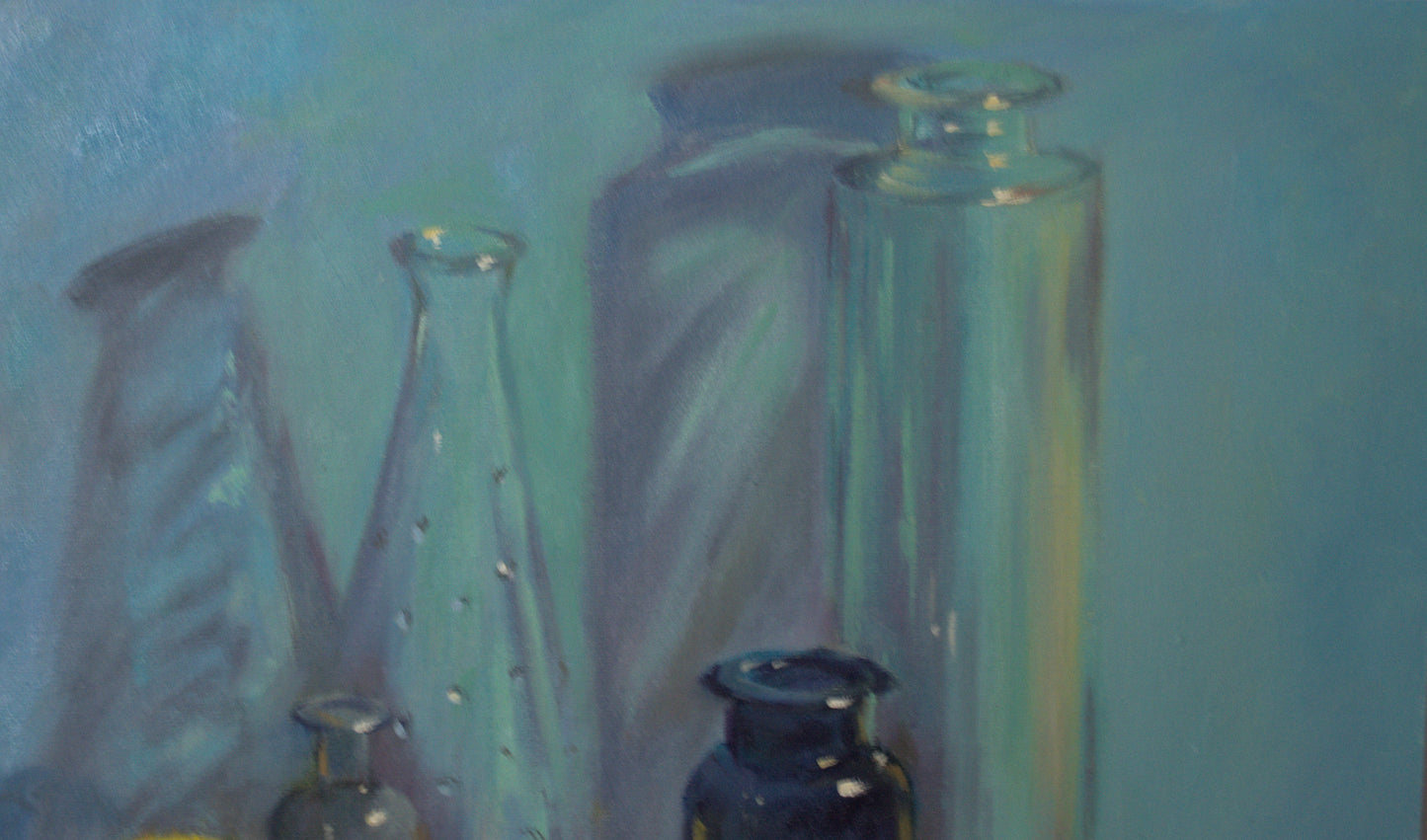 Citrus reflections on pink - Large oil painting