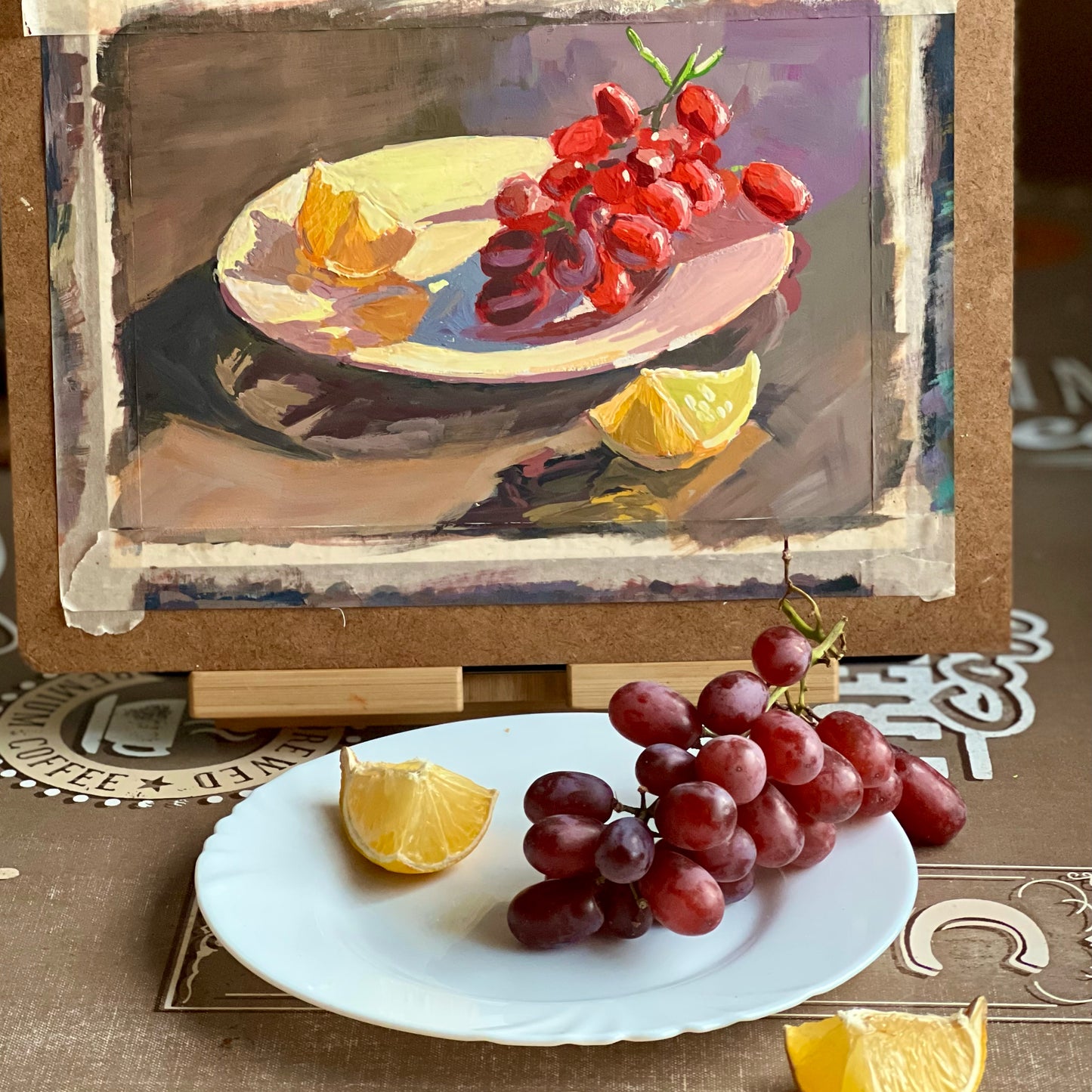 Gouache Painting: Grapes and lemons in sunlight!
