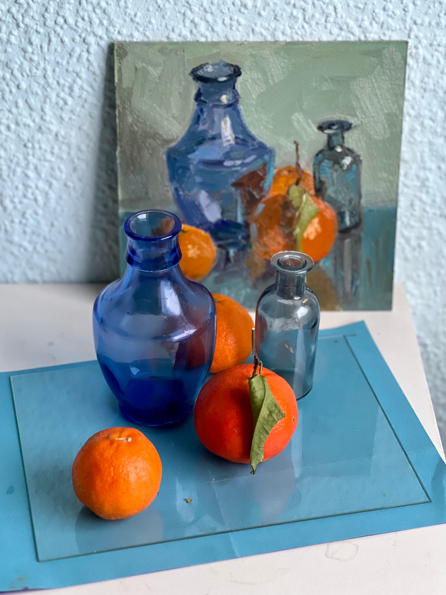 Mandarines with Blues on blue! - Still Life Oil Painting