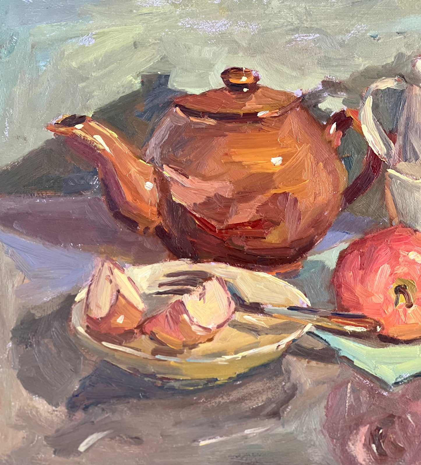 Still Life Oil Painting - Apples with a teapot!