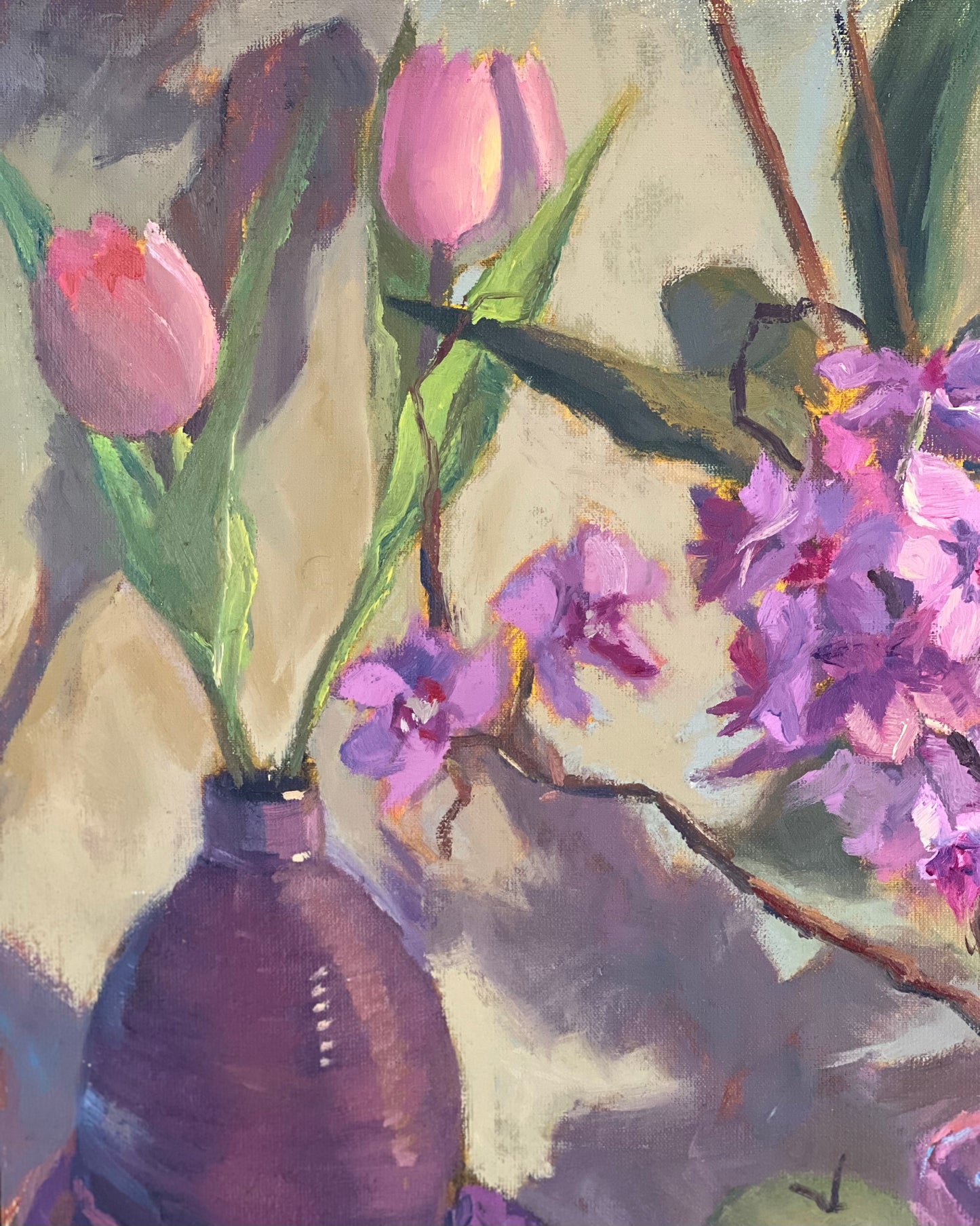 Large Floral Oil Painting - Orchids and Apples!