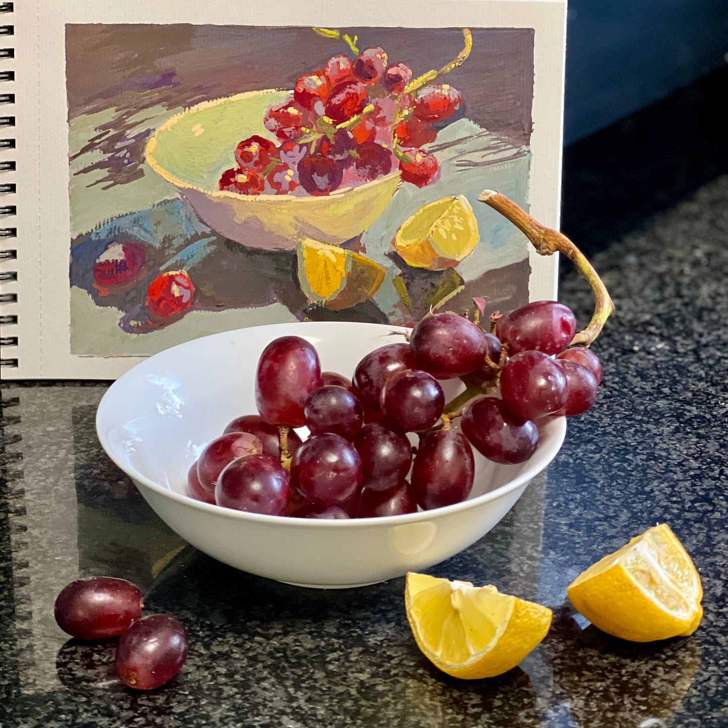 Gouache Painting: Grapes and Lemons under the sun