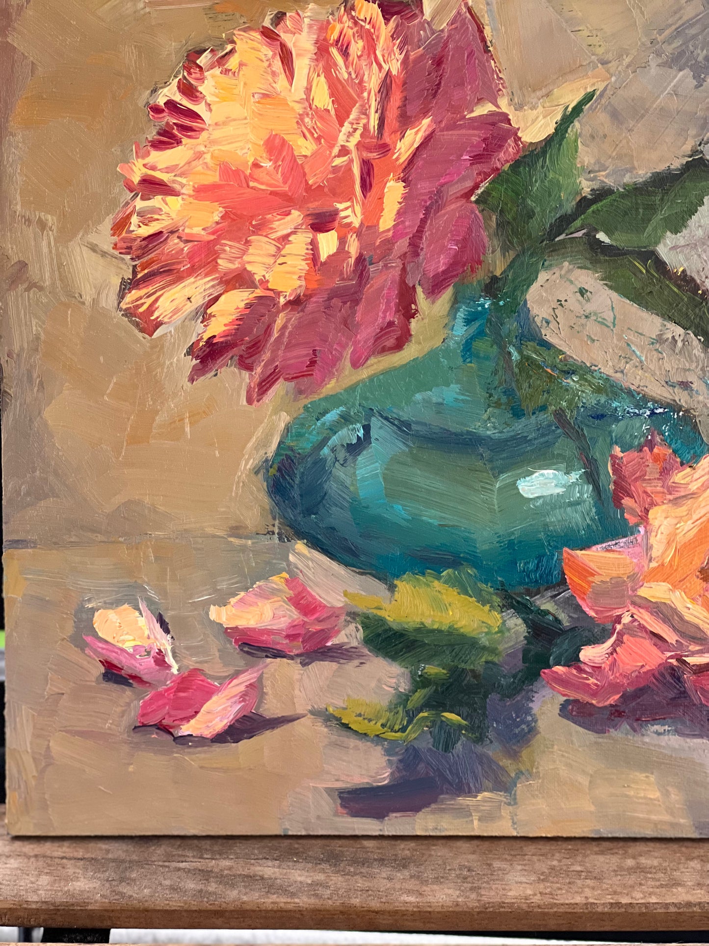 Large Oil Painting of Roses - Blue and Orange!