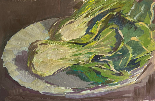 Gouache Painting - Bok Choy on a plate