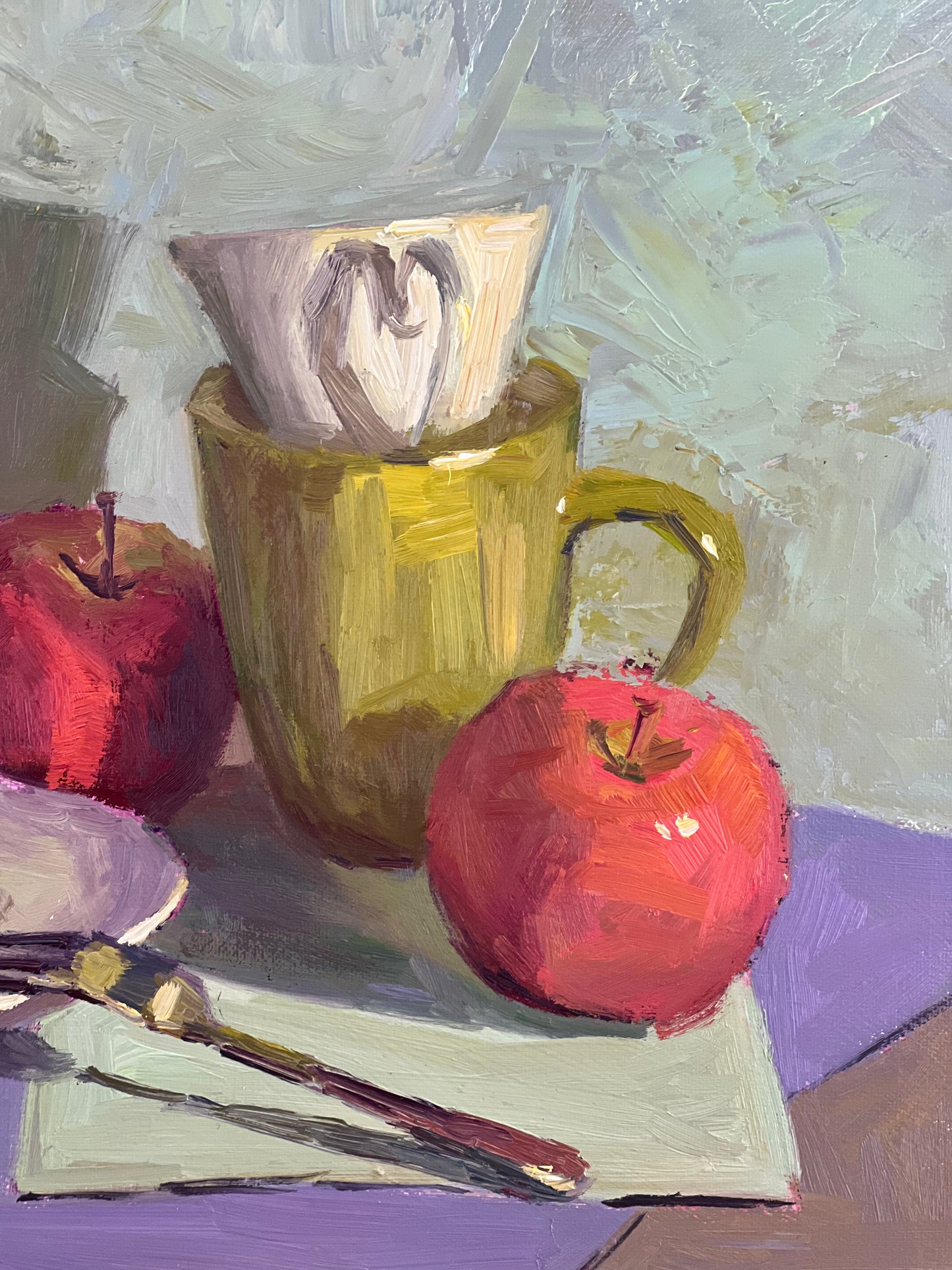 Still Life Oil Painting - Apples with Green and Purple!