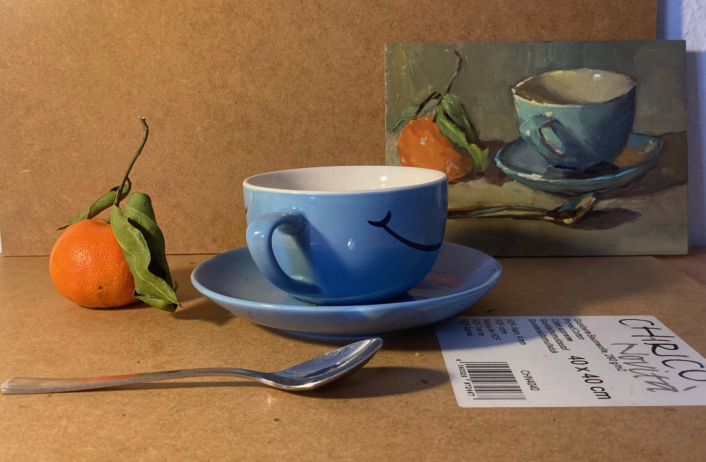 Small still life painting - Orange and a cup!