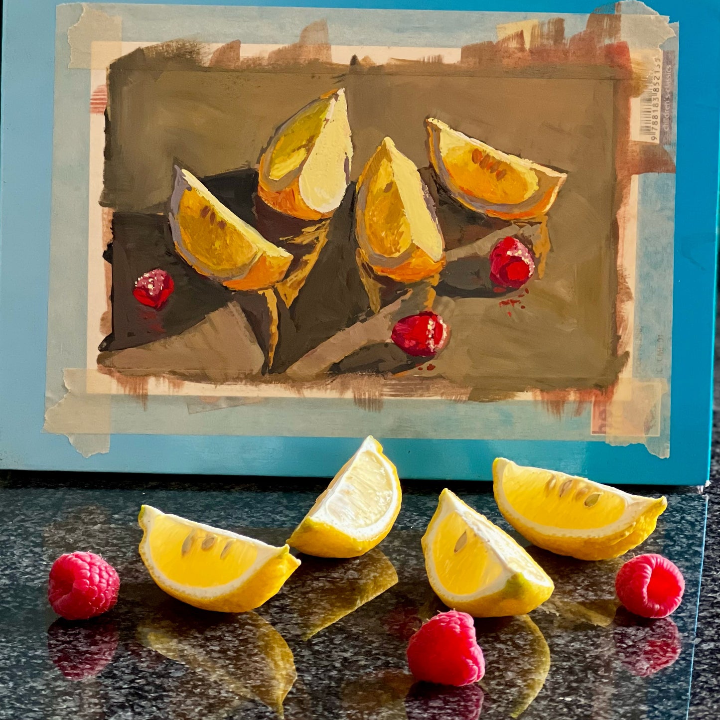 Lemon Slices in the sun 2 - Small Still Life Gouache Painting