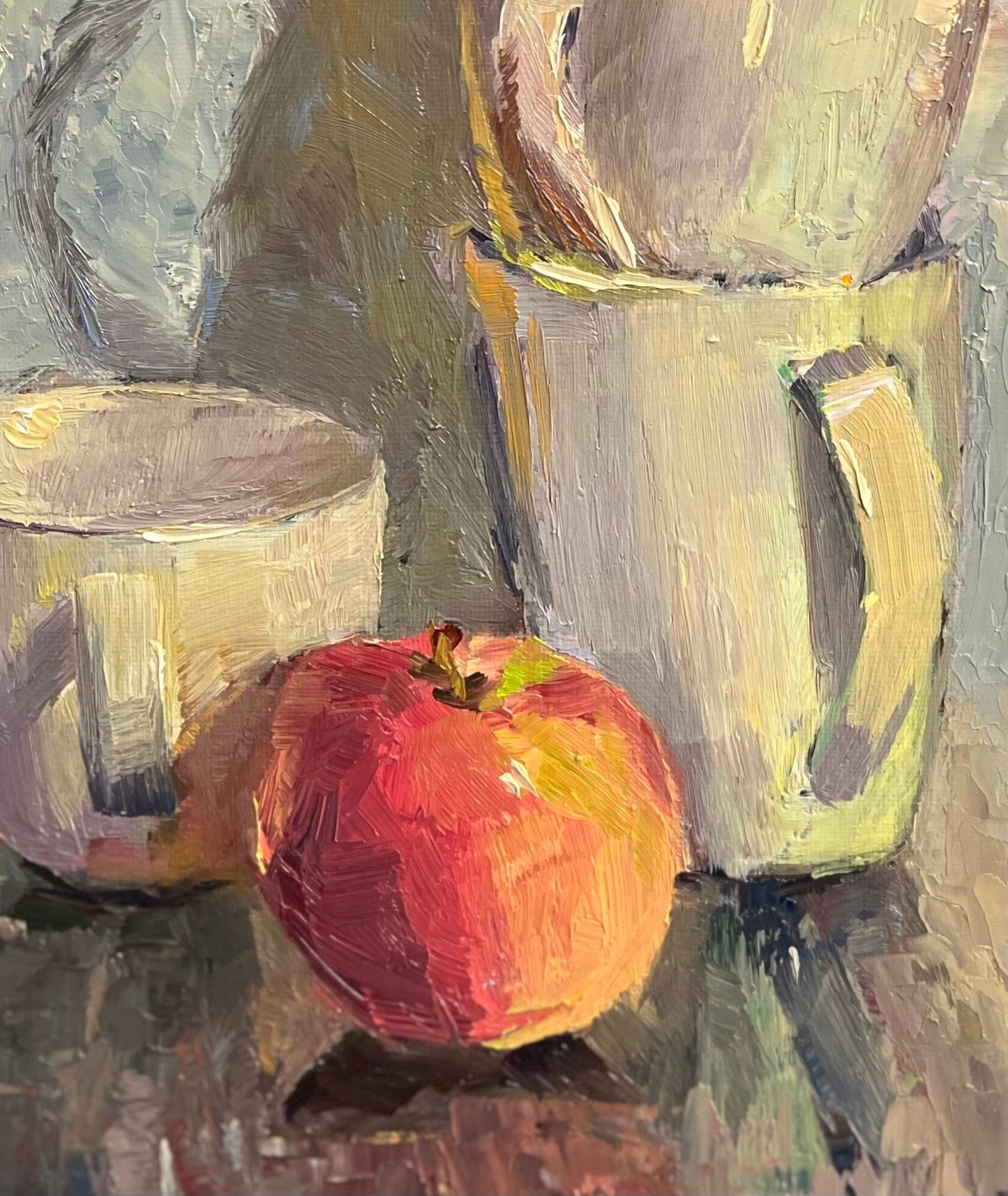Dwarfed by cups - Small Original Oil Painting