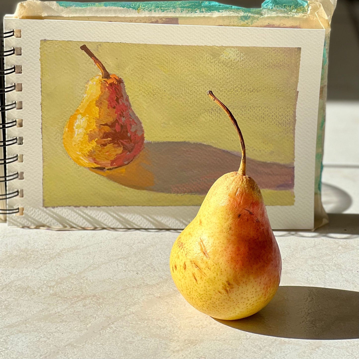 Gouache Painting - Solo Pear under the sun