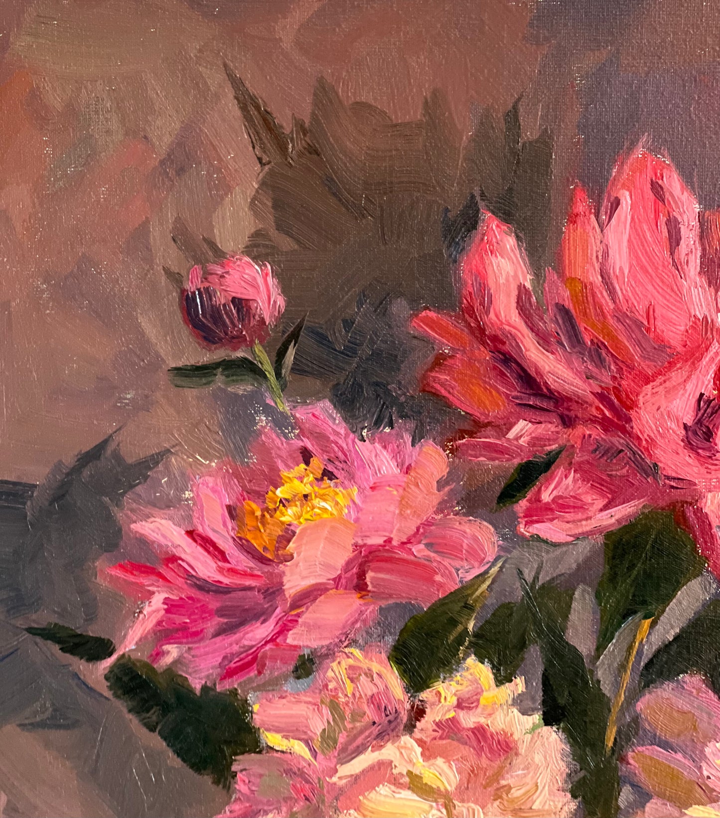 A fine pink quartet! - Original Oil Painting of Flowers