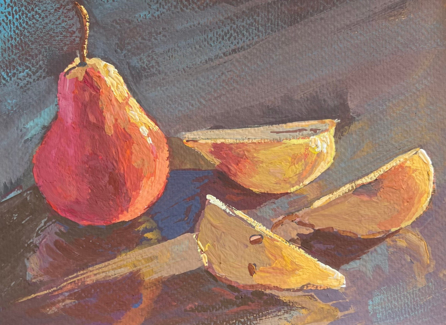 Gouache Painting - Cut up pears