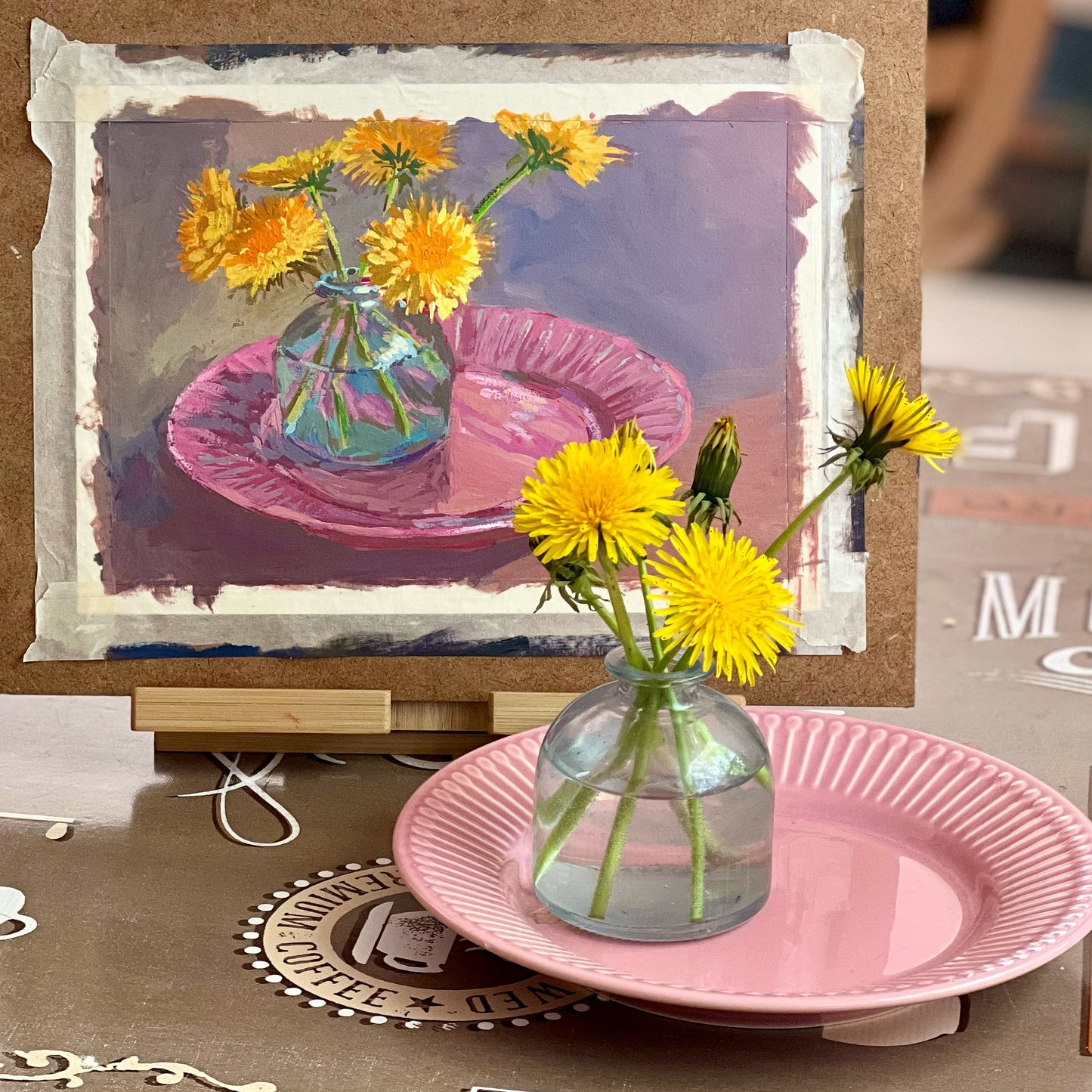 Dandelions on Pink - 3 - Gouache Painting