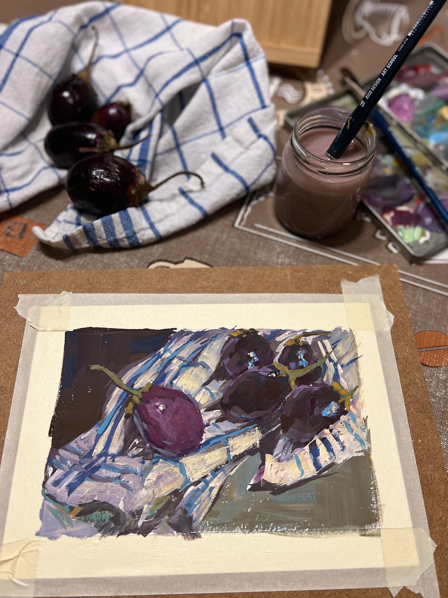 Gouache Painting - Auberginen on Fabric