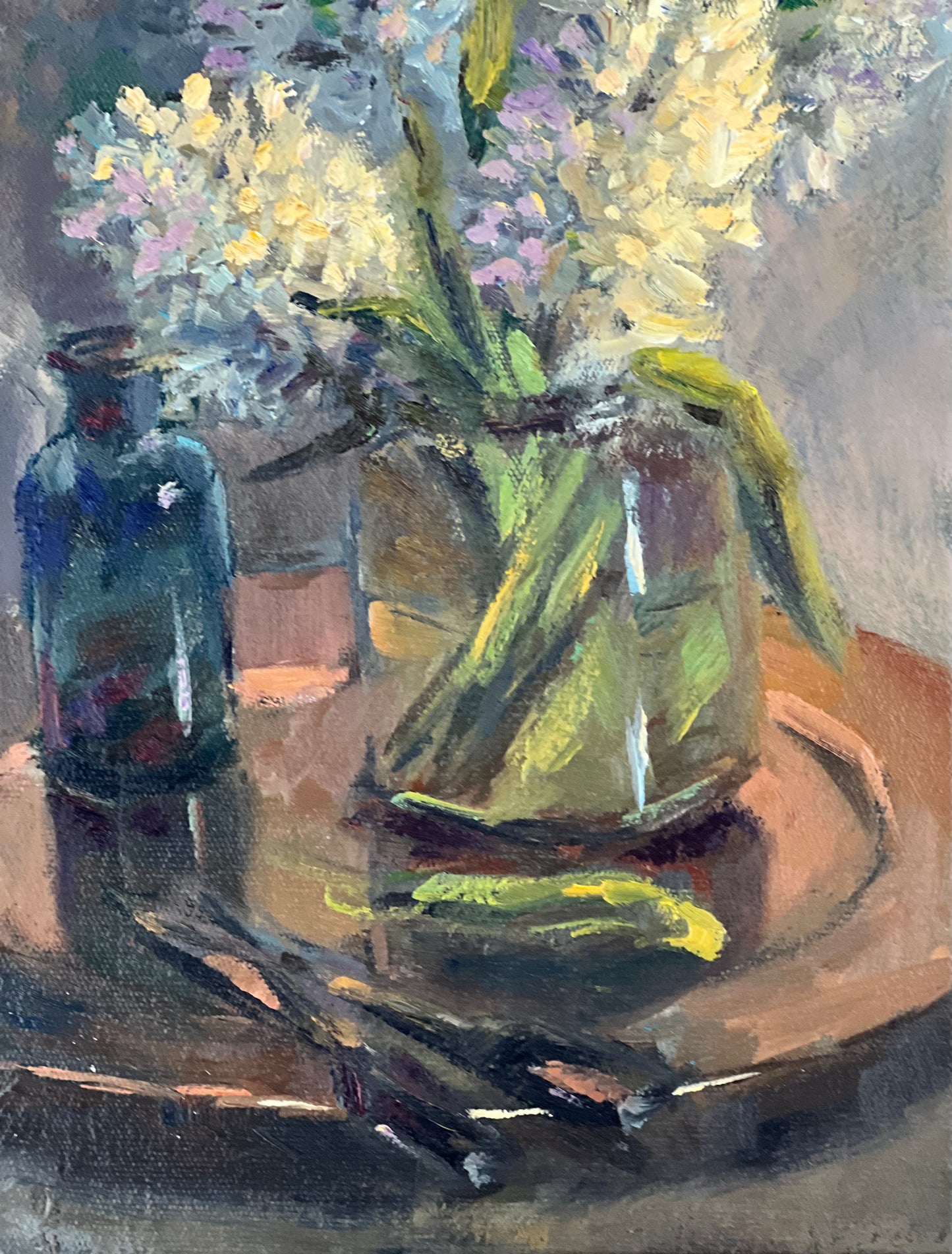 Small Floral Painting - White Hyacinths on copper