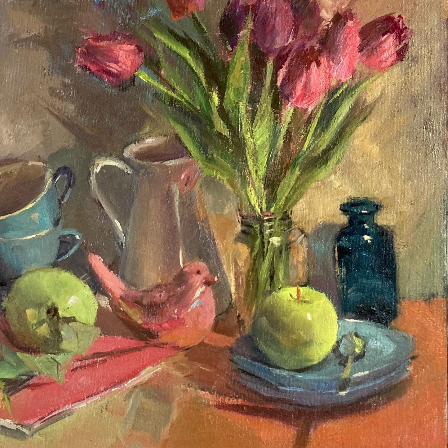 Large floral painting - Arrangement with Hyacinths and Tulips