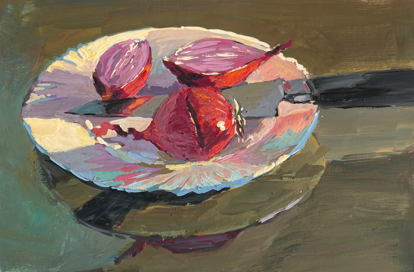 Gouache Painting - Onions in the morning sun