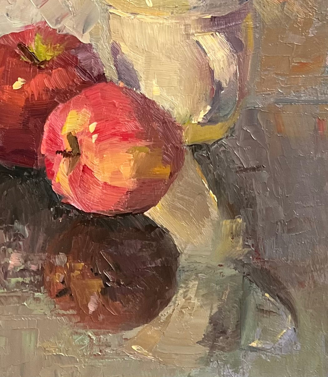 Apples and Cups - Small Original Oil Painting