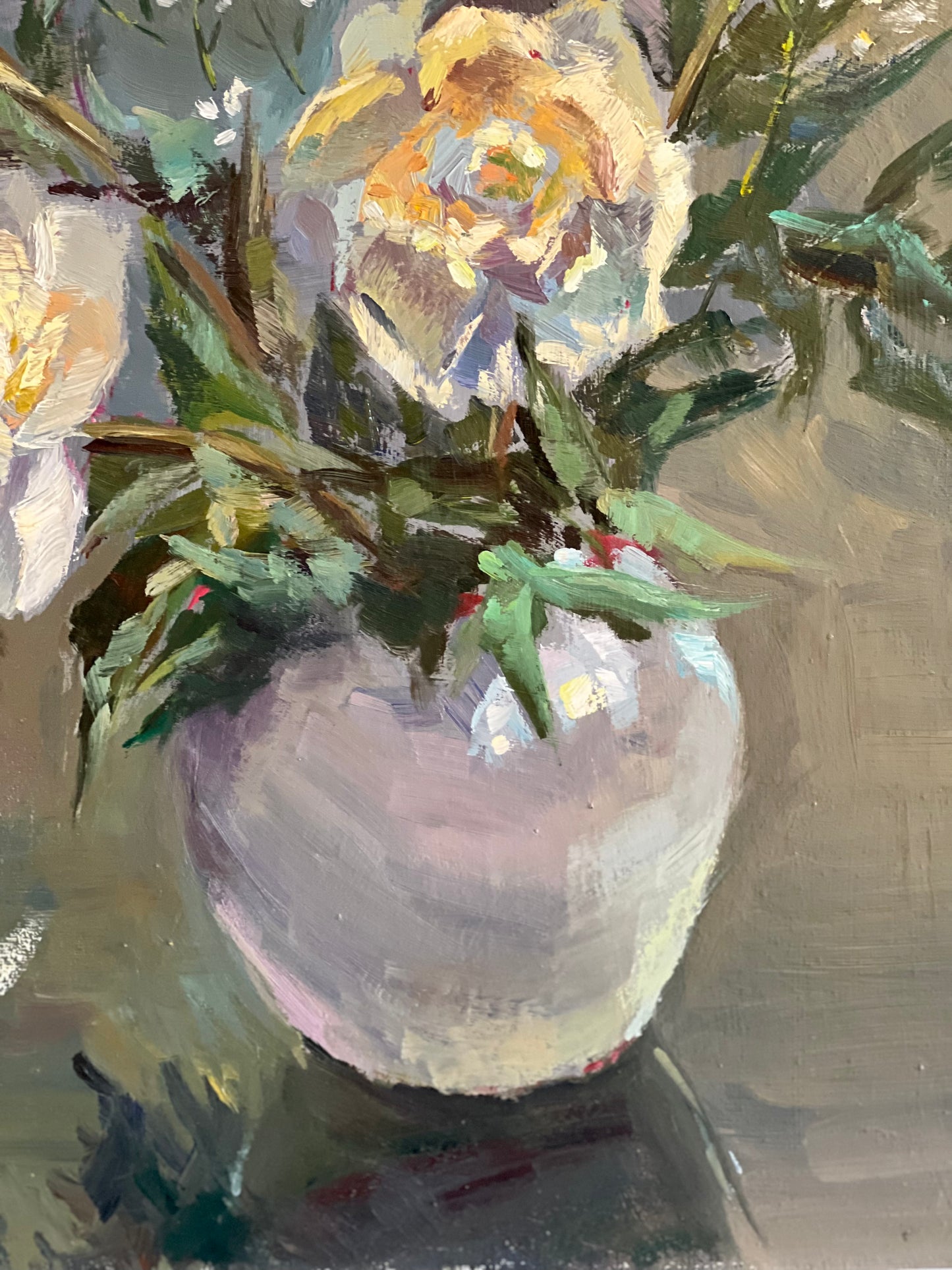 White peony garden party! - Large Original Oil Painting of Peony Flowers