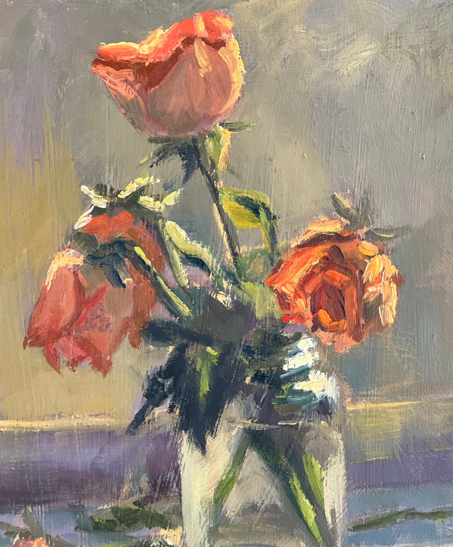 Oil Painting of Roses - Orange roses in the evening sun
