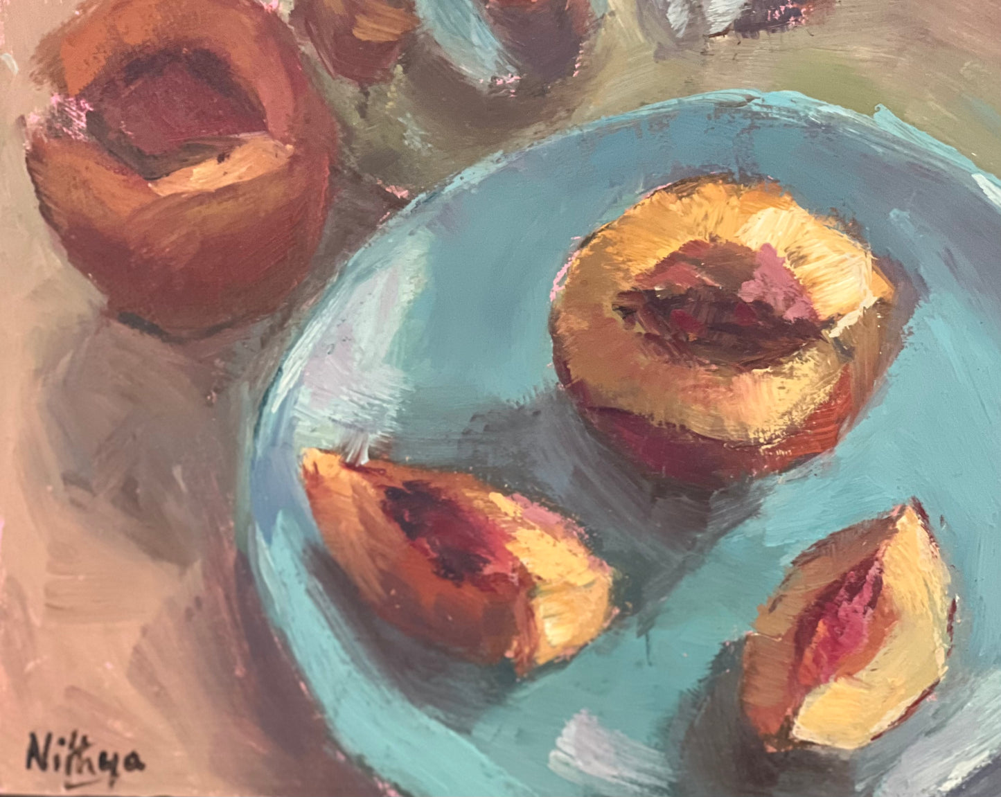 Still Life oil painting - Peaches and reflections