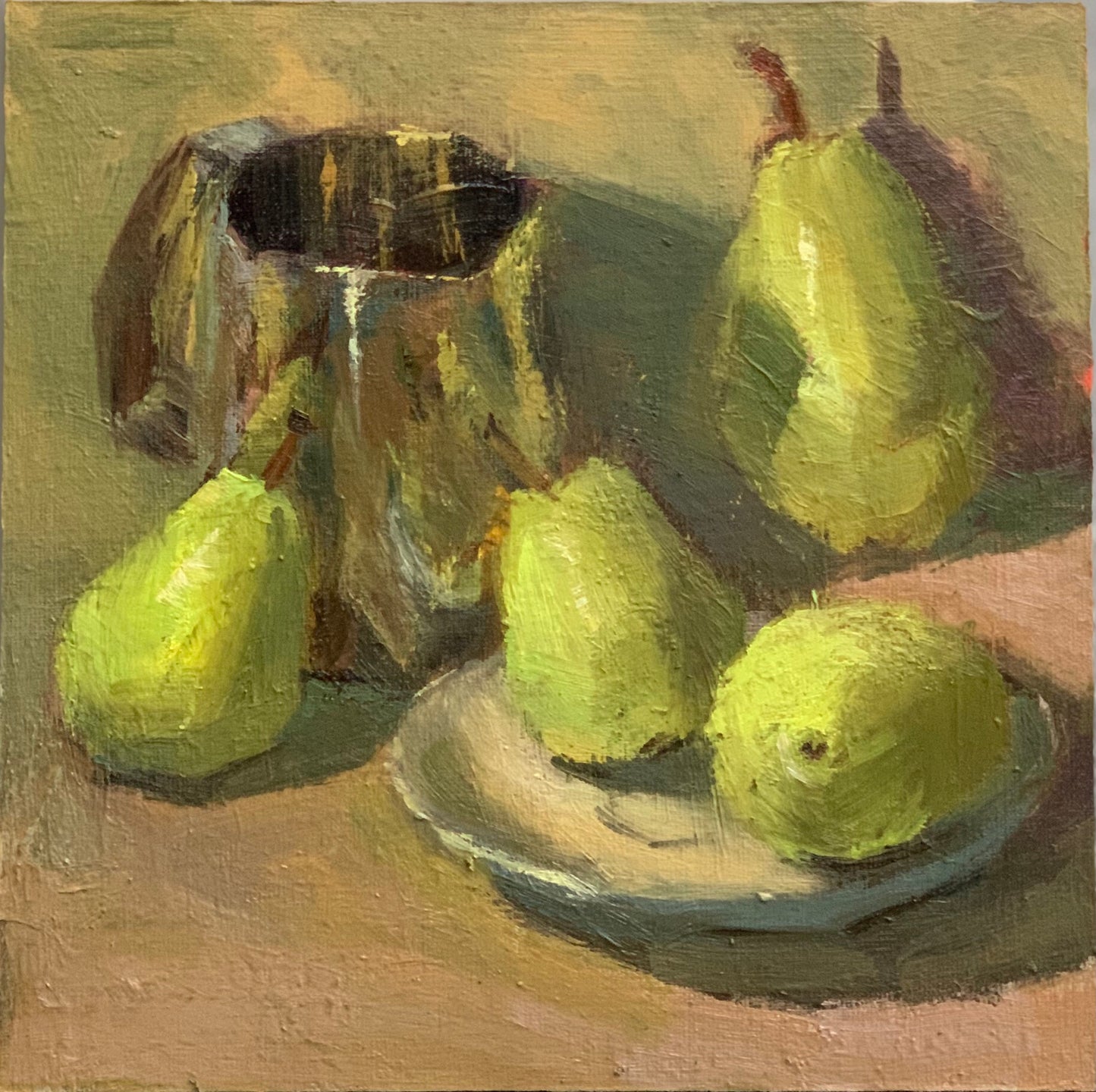 Original Oil Painting - Green Pears and Creamer