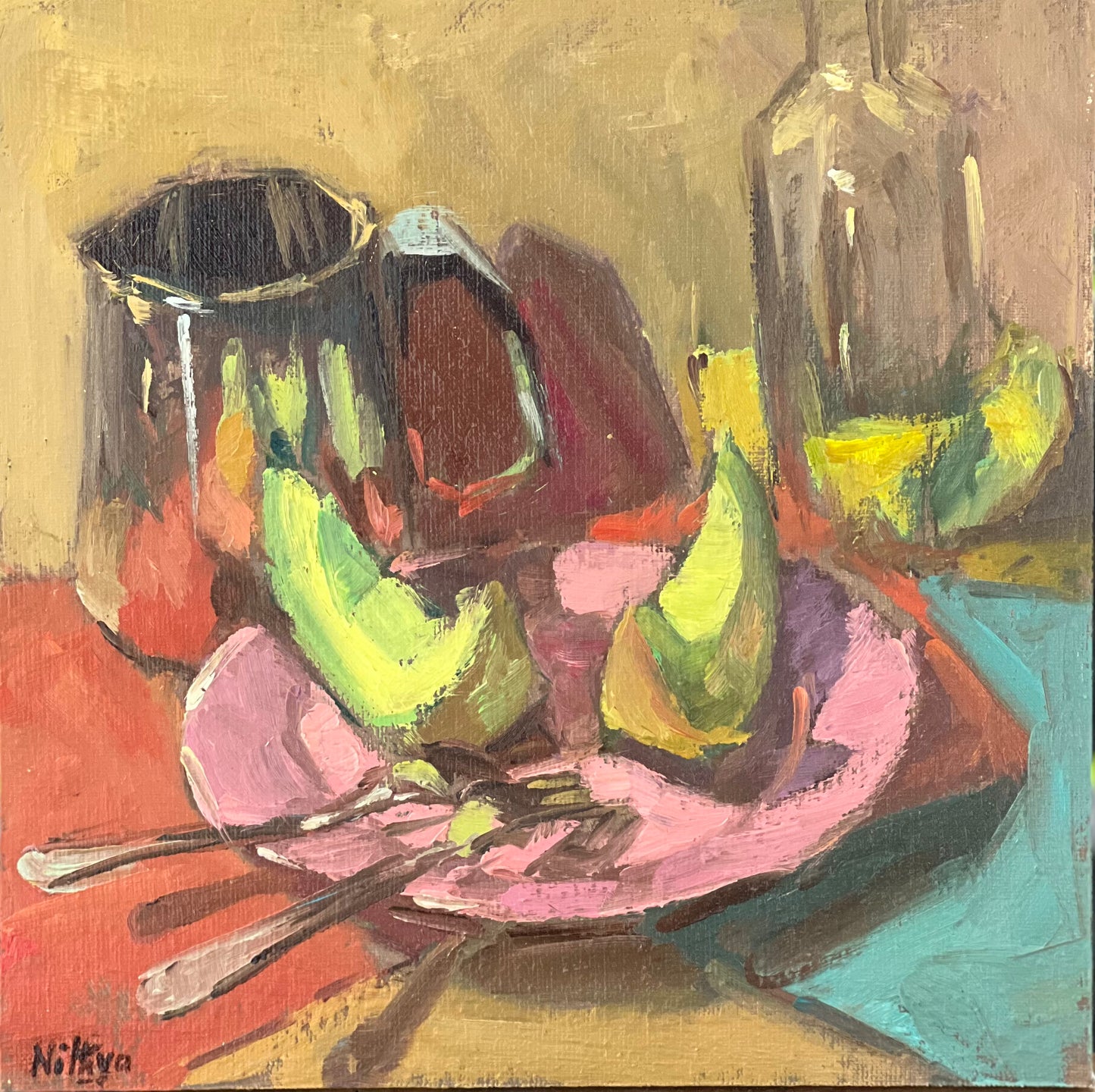 Melon Slices and Reflections - Original Oil Painting