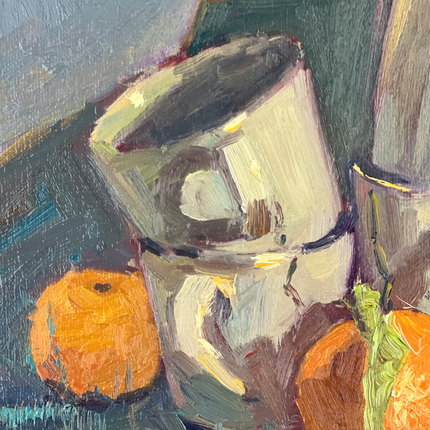 Oranges and Cups on Blue - 2 - Still Life Oil Painting