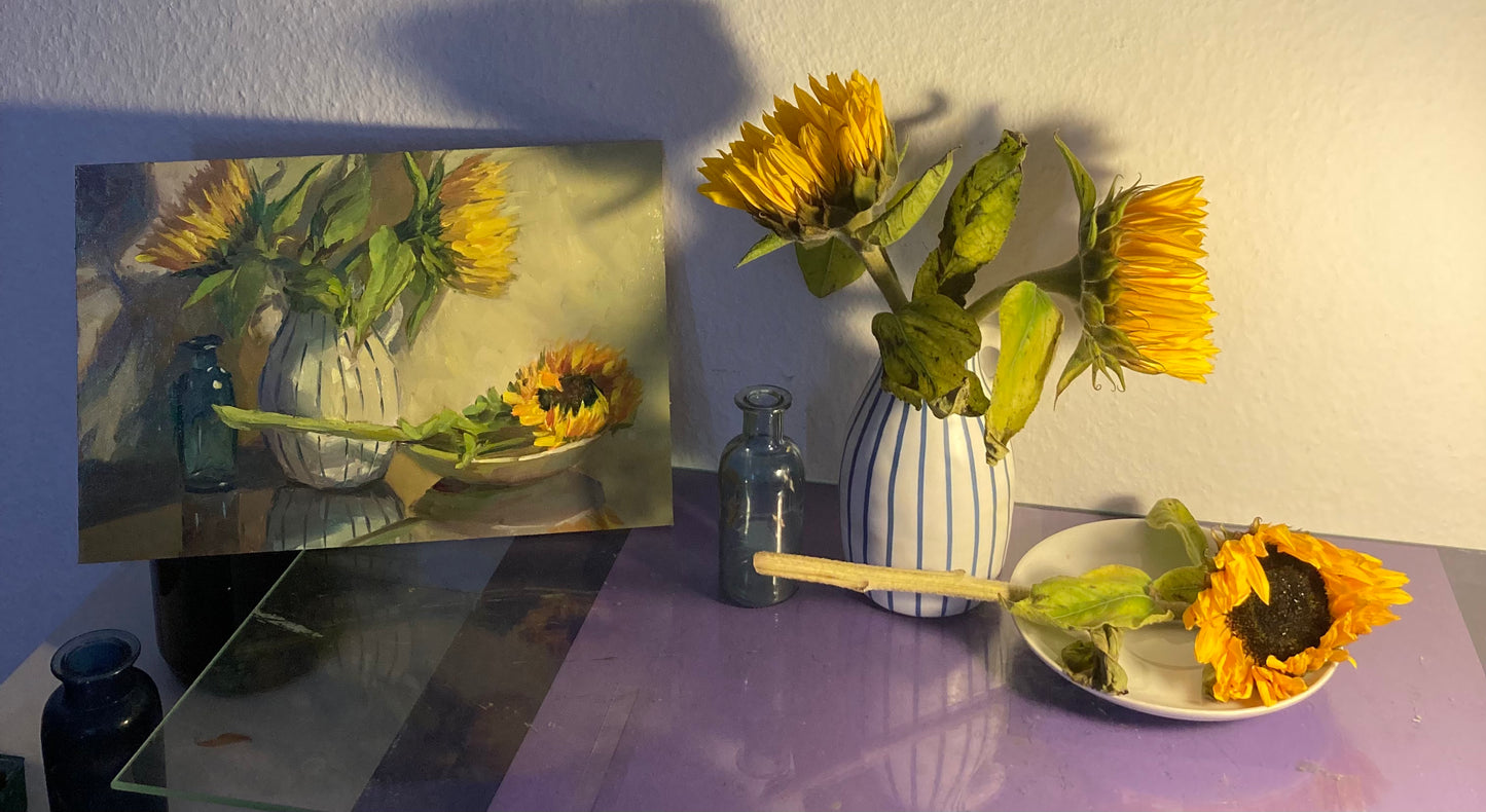 Sunflower Series 18 - Original Stilllife Painting, 12 by 8 inches
