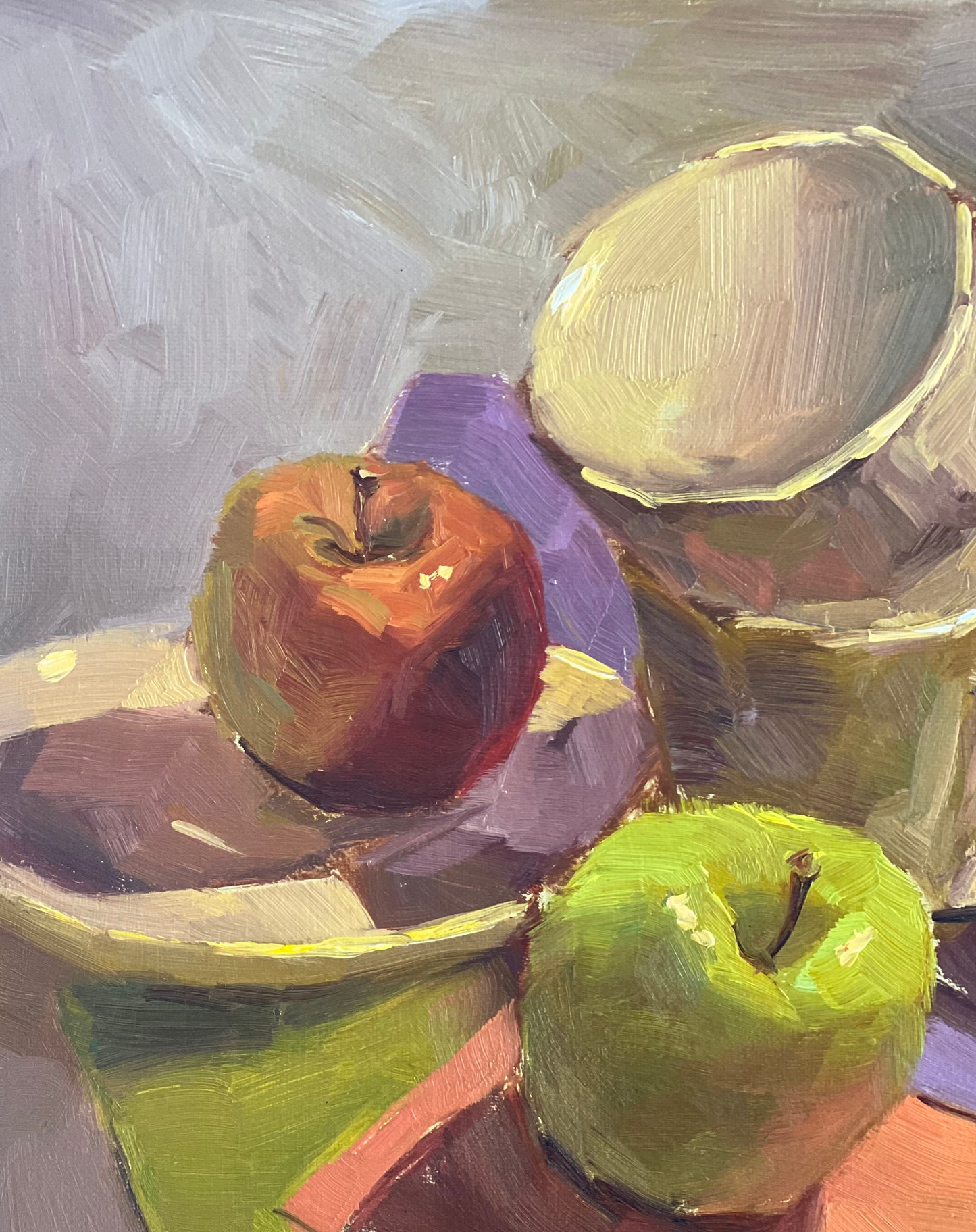 Still Life Oil Painting - Top view of Apples and Cups!