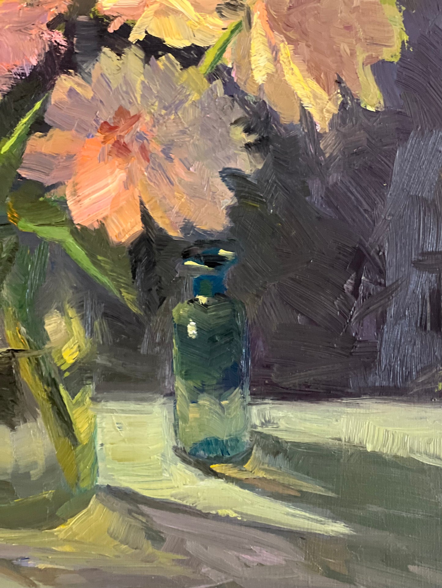 White Peonies in the Spotlight - Original Oil Painting of Flowers