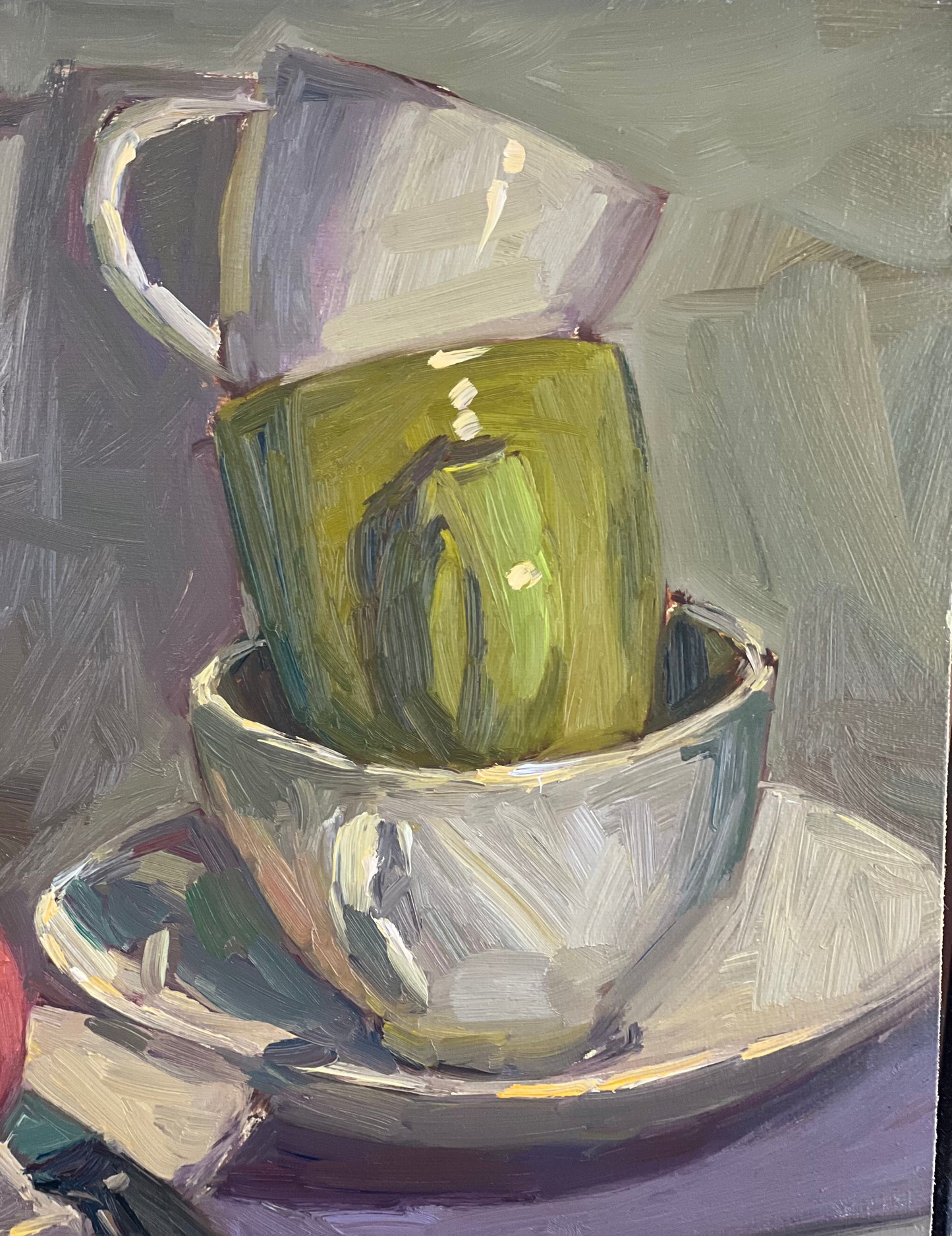 Still Life Oil Painting - Arrangement with apples and cups!