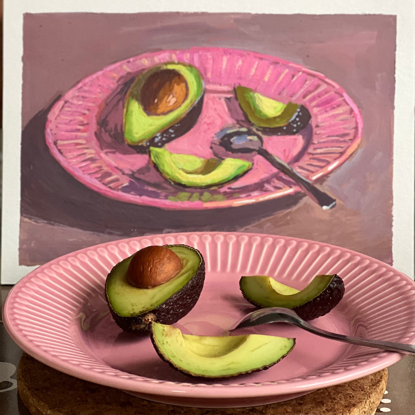 Gouache Painting: Avocados on Pink
