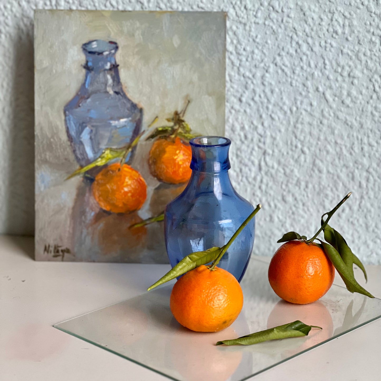 Small Oil Painting - Oranges and a blue glass!