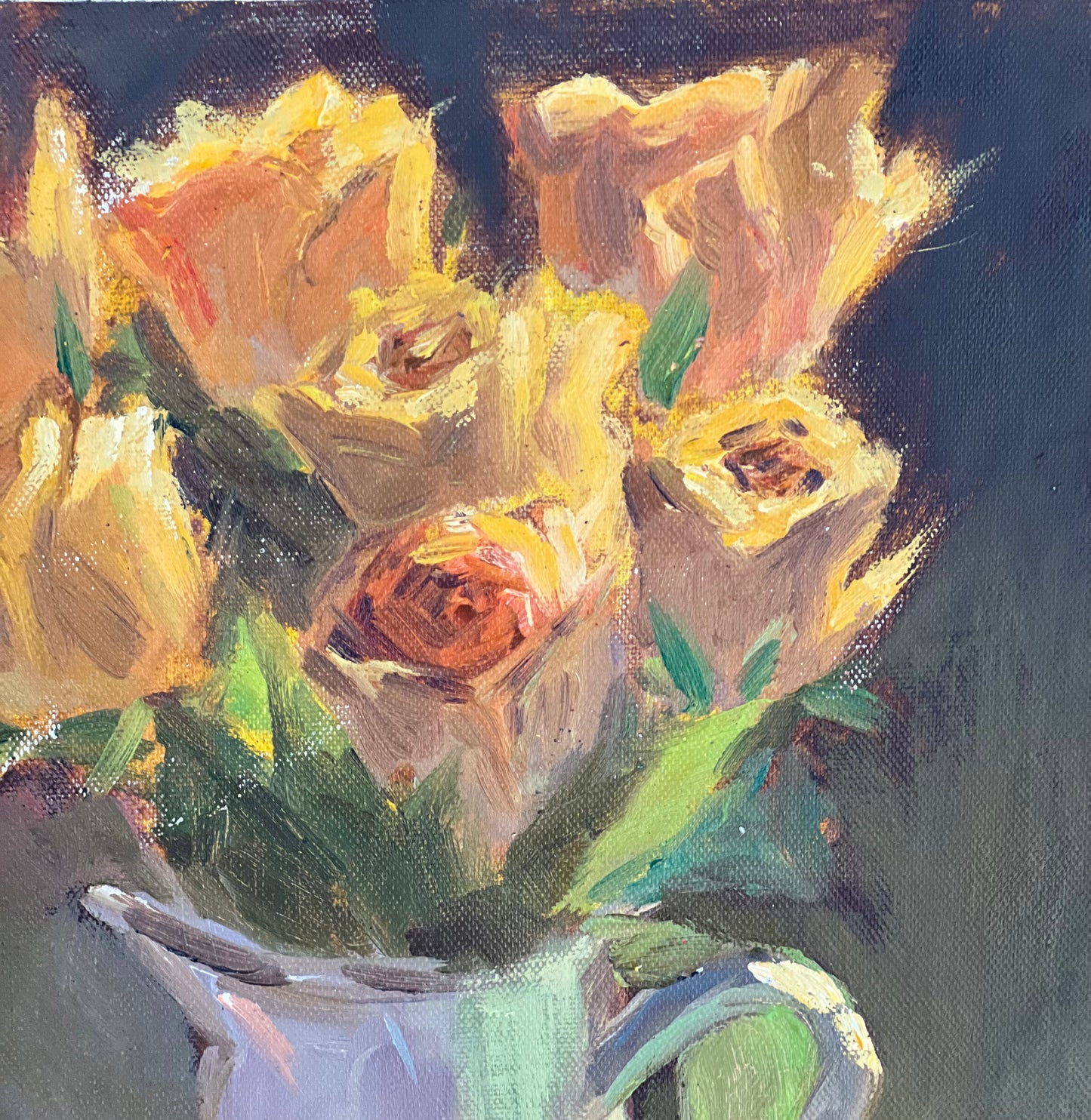 Yellow Roses in the sun - Original Oil Painting