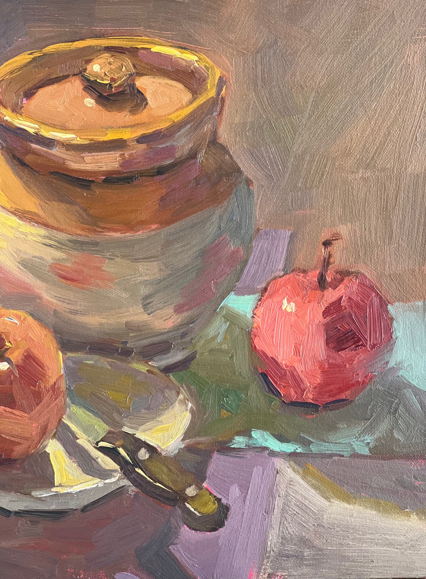 Still Life Oil Painting - A Jar and some apples 2