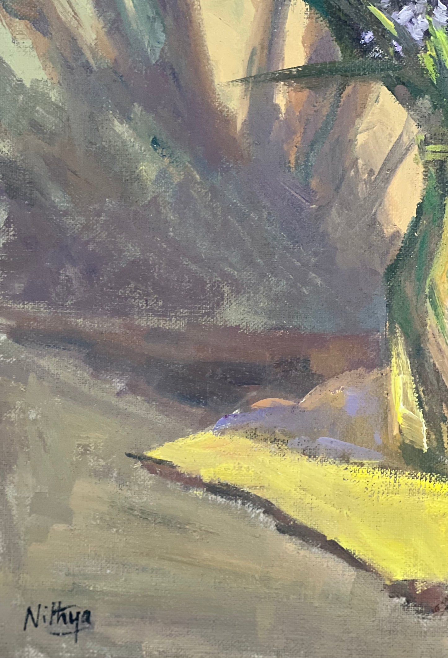 Large floral painting - Purple Hyacinths Dark