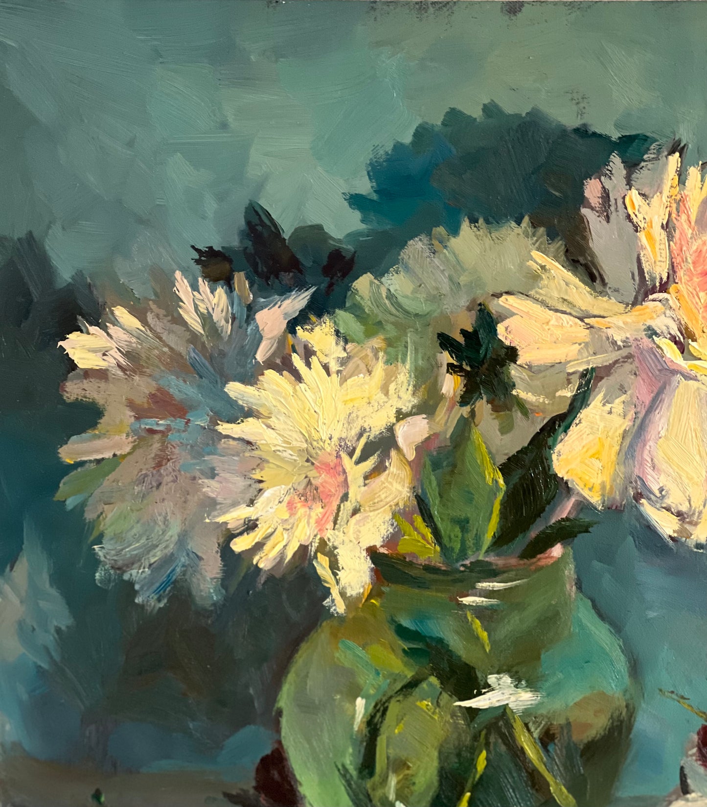 Peonies and Cherries on Blue! - Large Original Oil Painting of Peony Flowers