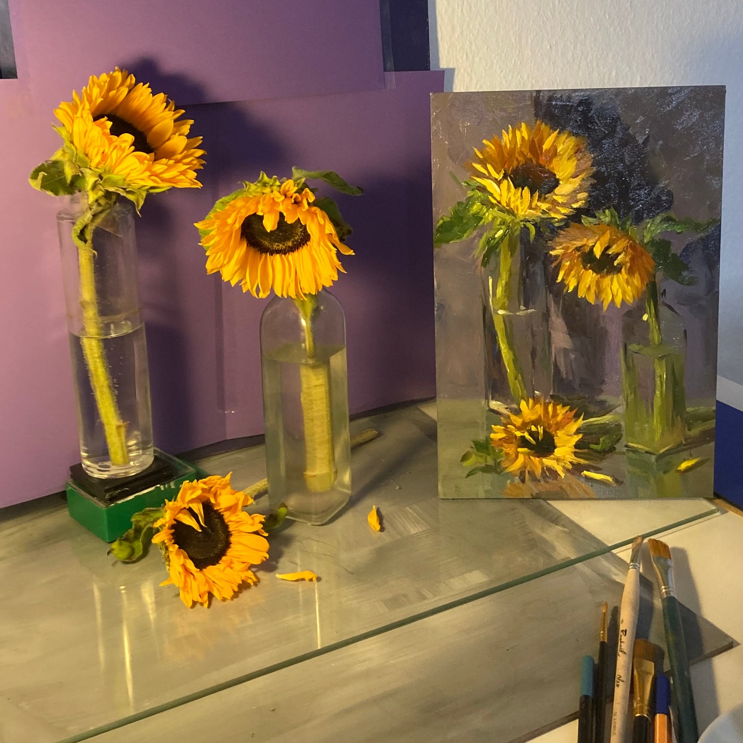 Sunflower Series 7 - Original Stilllife Painting, 8 by 12 inches
