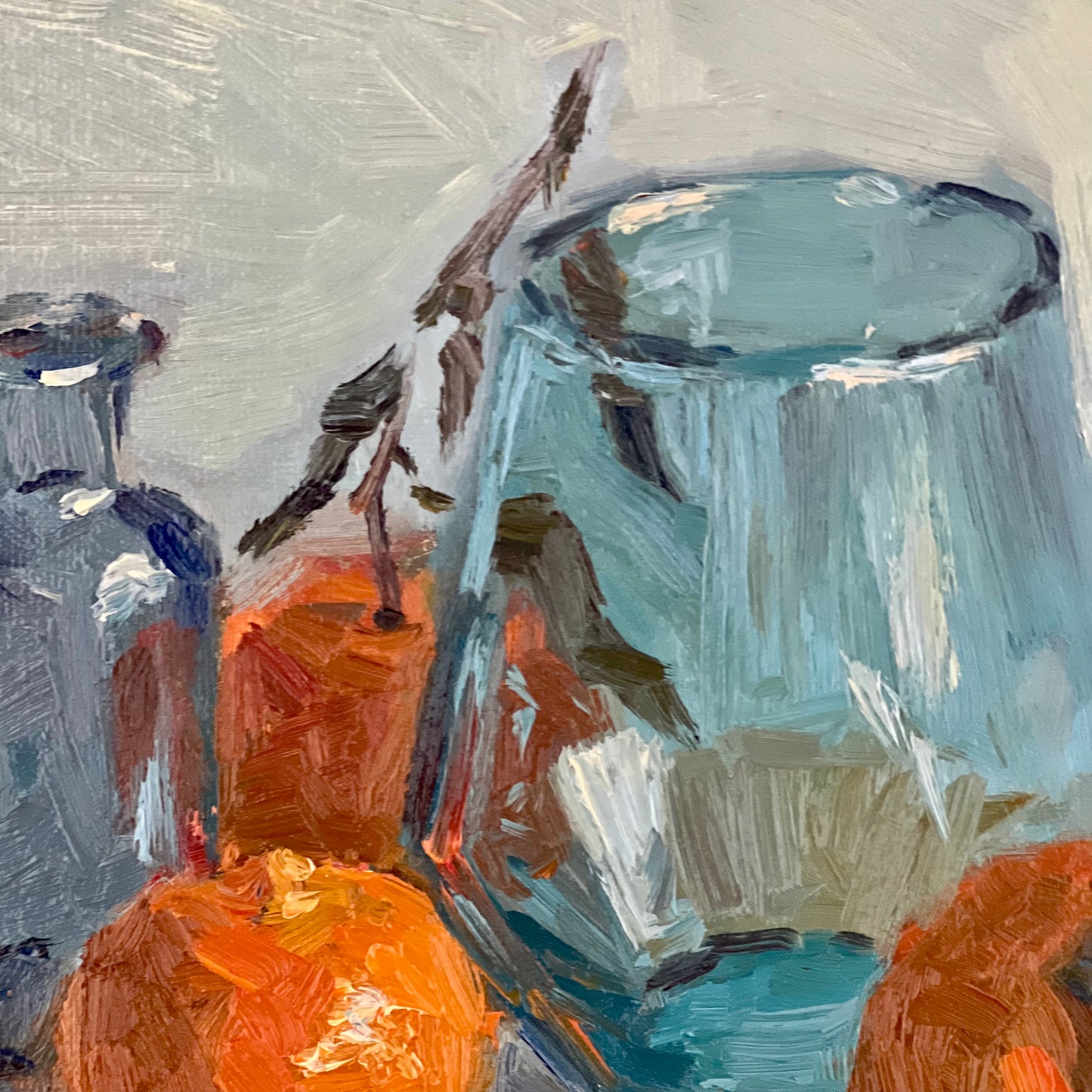 Mandarines with turquoise glasses! - Still Life Oil Painting