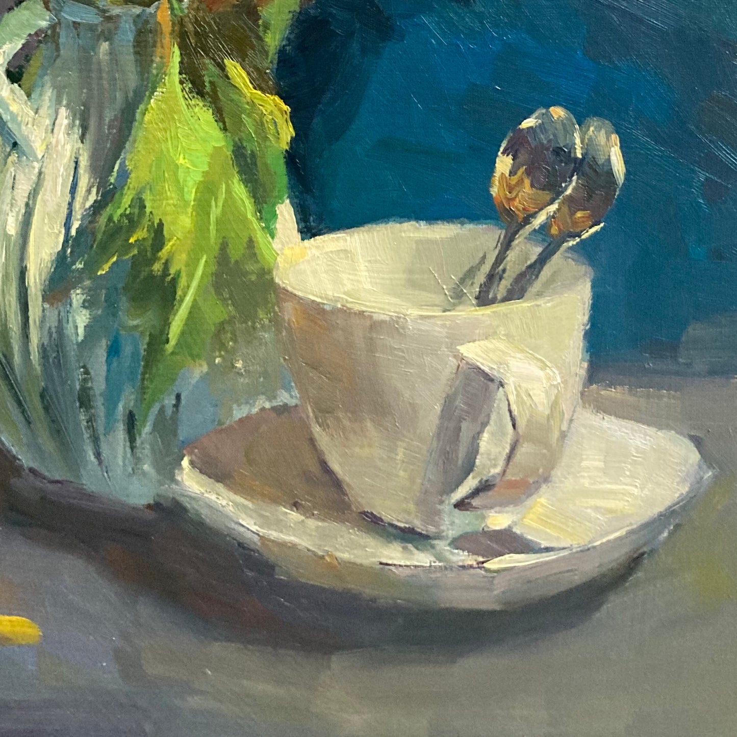 Sunflowers on Blue - Oil Painting