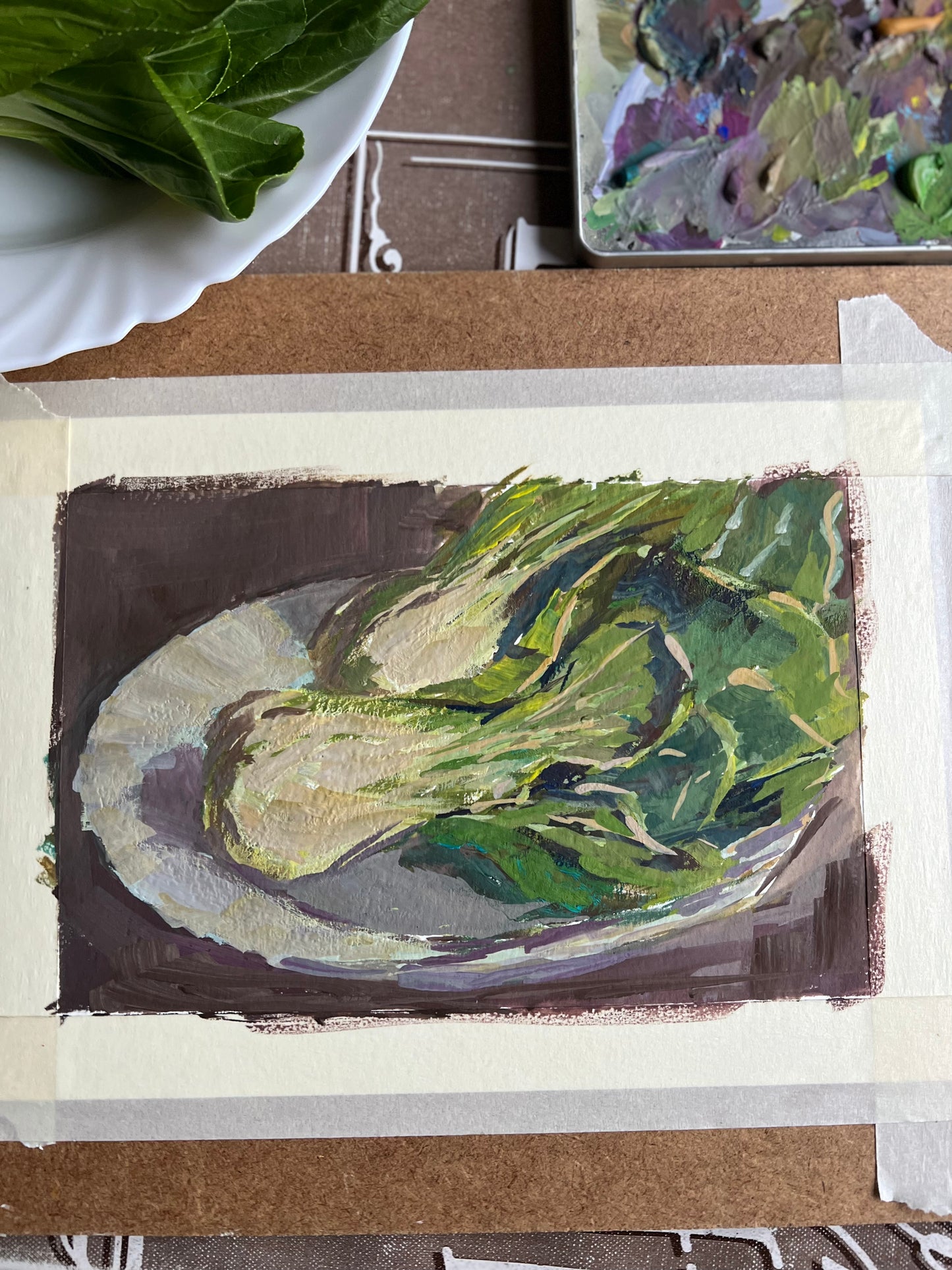 Gouache Painting - Bok Choy on a plate