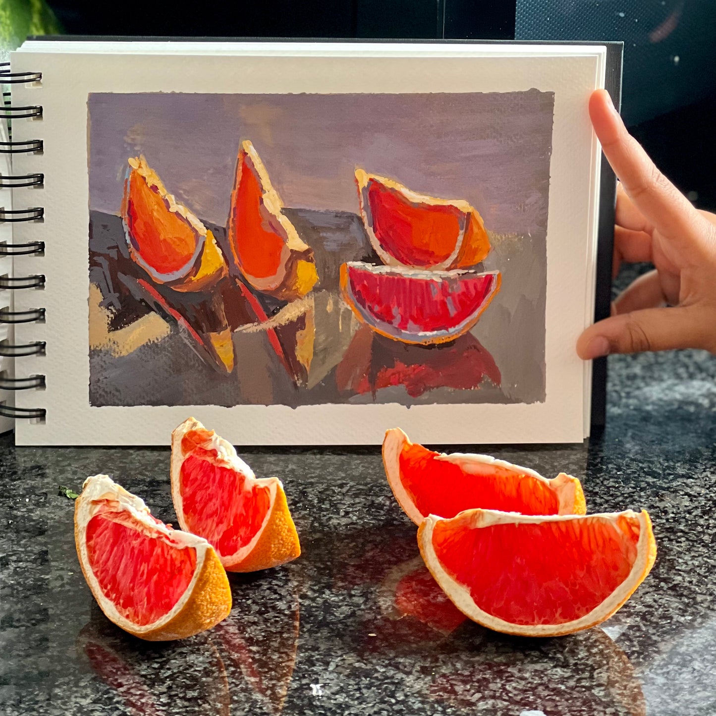 Gouache Painting - Grapefruit Slices in my kitchen