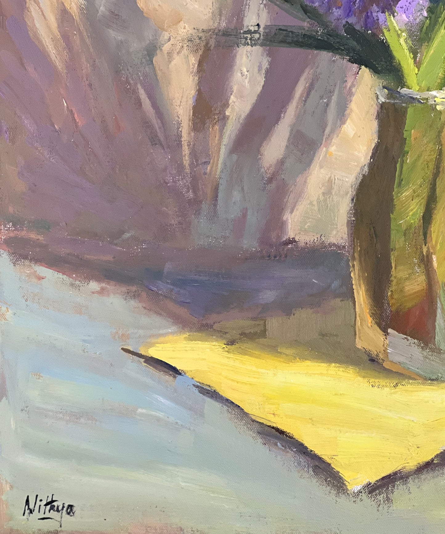 Large floral painting - Purple Hyacinths Light