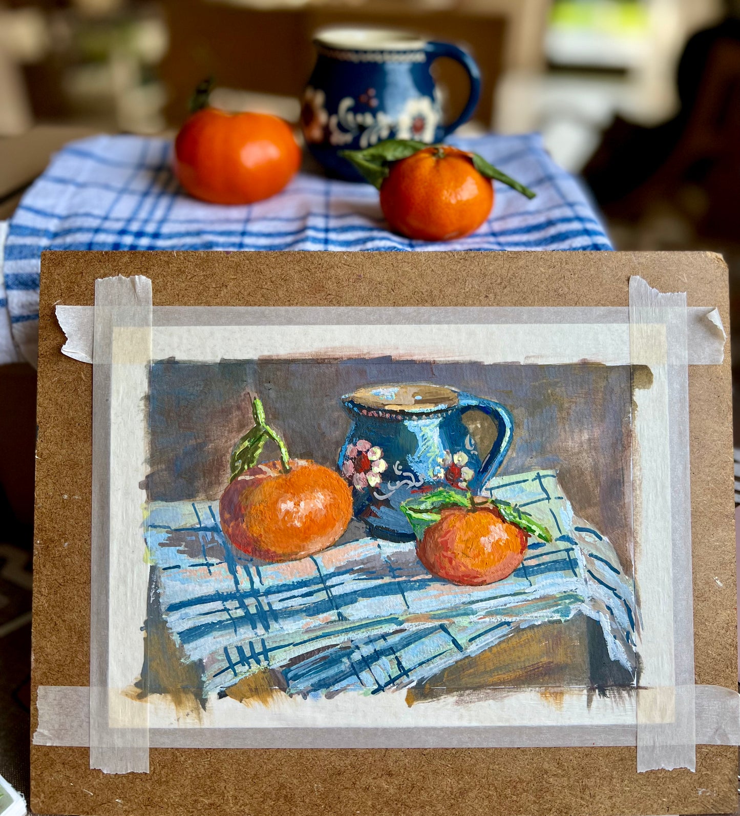 Gouache Painting - Oranges with Blue!